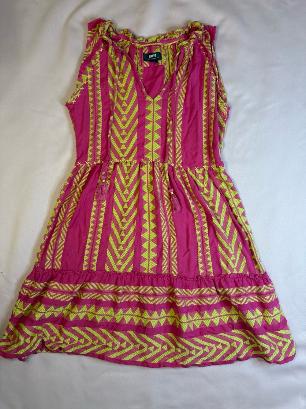 Maeve Anthropologie - Pink & Yellow Patterned Sleeveless Summer Dress - Size XS